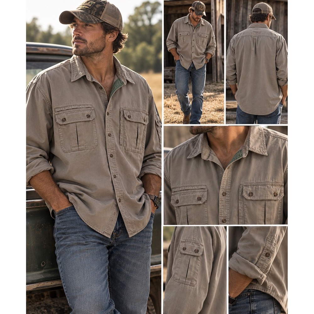 Cabela's Safari Series Mens 3XL Tall Khaki Cotton Button Down Utility Shirt